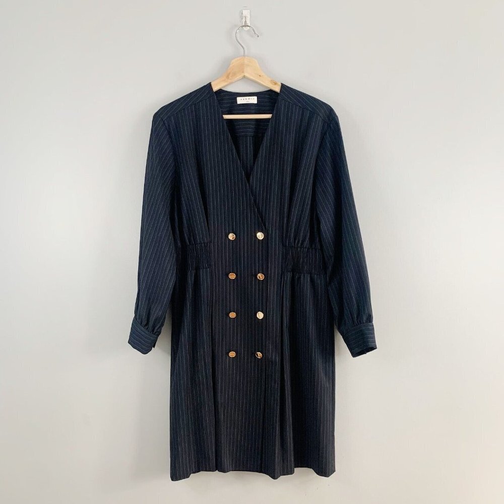 Sandro Paris Mary Lou Pinstripe Double Breasted Mini Dress Long Sleeve NWT